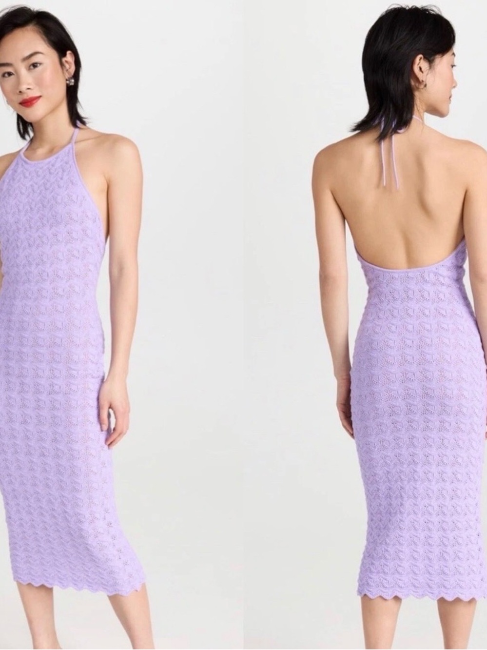 BNWT Alice + Olivia Solstice Jone Fitted Crochet Halter Dress - Lavender Sz M